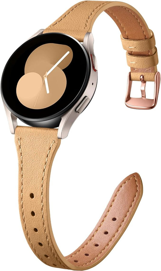GEAK Slim Leather Band Compatible with Galaxy Watch 7 Band/6 5 4 FE 40mm 44mm/5 pro 45mm/Classic/Galaxy Active 2, 20mm Genuine Leather Strap with Quick Release Buckle for Samsung Watch Bands Women
