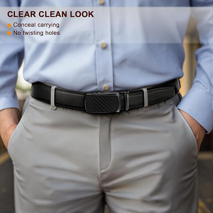 KEMISANT Men Belt Ratchet Click Belt Genuine Leather Adjustable For Men Golf Dress Casual Jeans 1 3/8-Cut For Fit