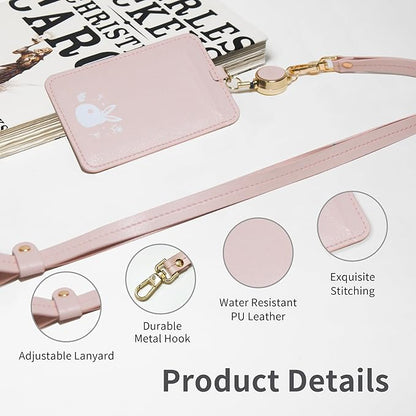 EKAX ID Badge Holder with Adjustable Lanyard & Retractable Badge Reel Clip, Double-Sided Card Holder for Office, Bus Pass, Student, Nurse, Police, Teacher-Rabbit Tail