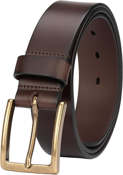 Mens Heavy Duty Full Grain Leather Belt - 1 1/2 Italian Genuine Leather with Sturdy Buckle for Jeans Casual Pants