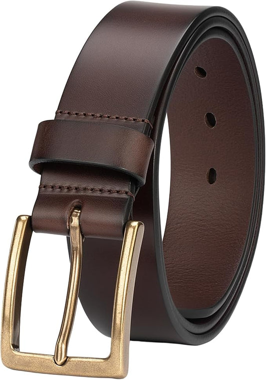 Mens Heavy Duty Full Grain Leather Belt - 1 1/2 Italian Genuine Leather with Sturdy Buckle for Jeans Casual Pants