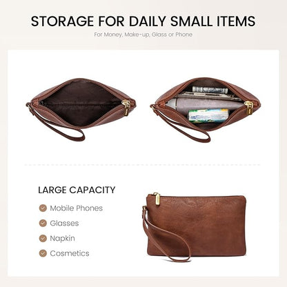 LOVEVOOK Laptop Tote Bag for Women, 15.6 Inch Work Bags, PU Vintage Leather Tote Bag, Waterproof Computer Bags with Clutch Purse, Large Capacity Messenger Bag for Teacher College Business Office