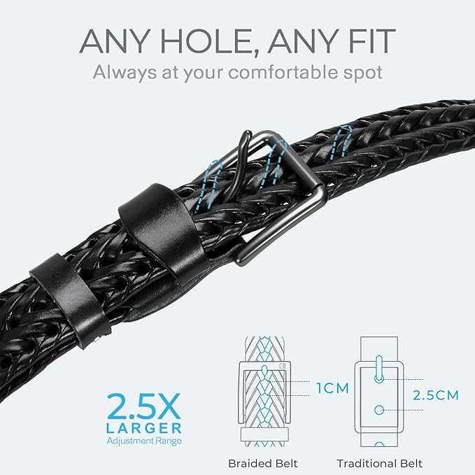 CHAOREN Leather Braided Belts for Men - 1 1/8" Mens Casual Woven Leather Belt for Dress Pant