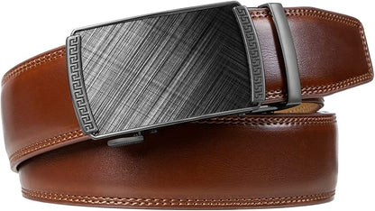 Founders & C Men's Ratchet Belt 1 3/8",Leather Dress Belt Adjustable with Click Sliding Buckle Trim to Exact Fit