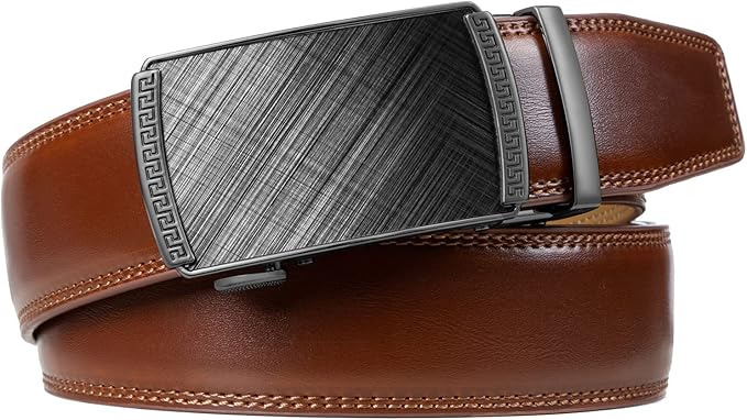 Founders & C Men's Ratchet Belt 1 3/8",Leather Dress Belt Adjustable with Click Sliding Buckle Trim to Exact Fit