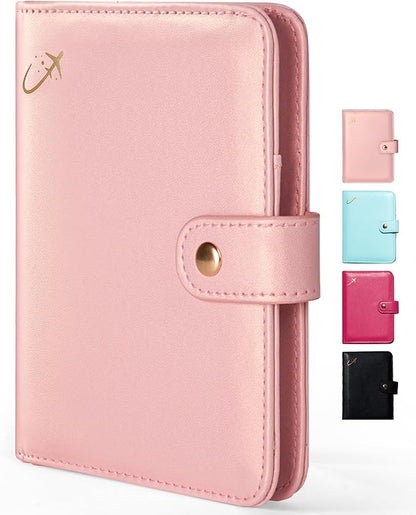 Forvencer Passport Holder Cover with Money Pocket, RFID Blocking Passport Wallet for Travel, Premium Travel Card Case, Waterproof Travel Accessories for Women, Rose Gold