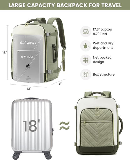 LOVEVOOK Large Travel Backpack for Women, TSA Carry on Backpack for Airplanes, 40L Personal Item Travel Bag for Women fits 17" Laptop,Waterproof Carry on Bag Airplane Approved with 3 Packing Cubes