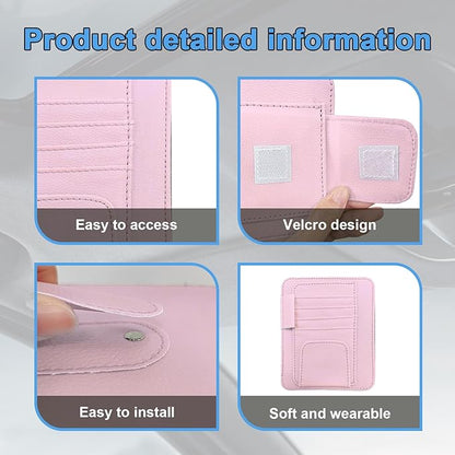 Augeny Car Sun Visor Organizer, Small Auto Visor Organizer and Storage, Registration and Document Holder, Vehicle Accessories for Sunglasses, Document, Card, Pen, Driver License (Pink)