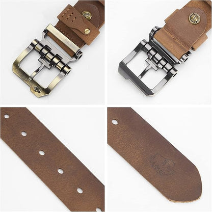 BISON DENIM Men's Belts Leather Dress Genuine Leather Classic Heavy Duty Buckle Belt Casual for Jeans