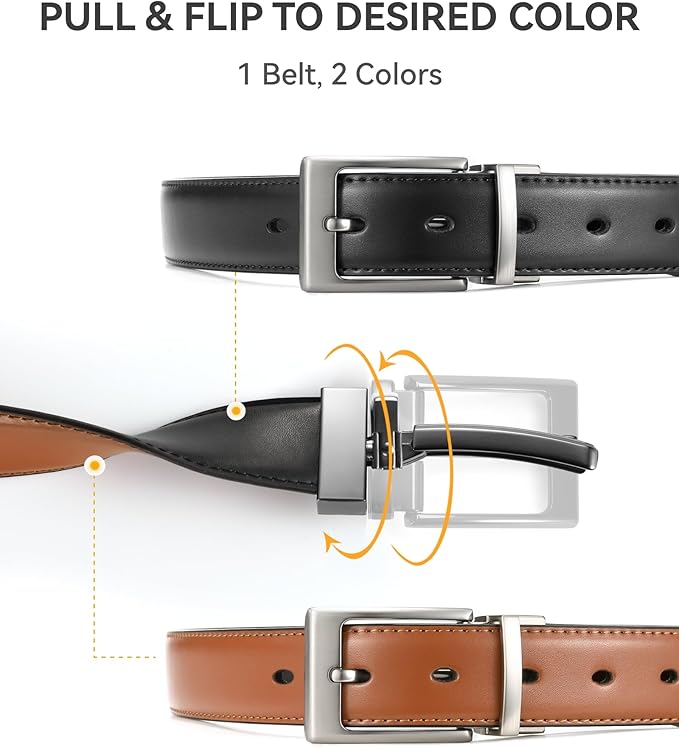 CHAOREN Reversible Belt Men 1 Piece - 1.25" Leather Dress Belt - Trim to Fit for Elegant Style