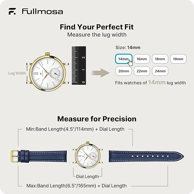 Fullmosa Watch Band, Quick Release Leather Watch Strap for Men Women, Replacement Bands Width 12mm 14mm 16mm 18mm 19mm 20mm 21mm 22mm 24mm