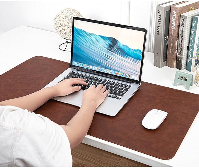 13.7X27.5” Faux Leather Desk Mat Large Gaming Mouse Pad Office Writing Pad Non-Slip Waterproof Surface (LightGray)