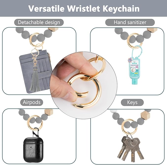 KNGITRYI Wallet Keychain Wristlet for Women,Slim RFID Credit Card Holder Purse Tassel Keychain Bangle Key Ring for Men Women
