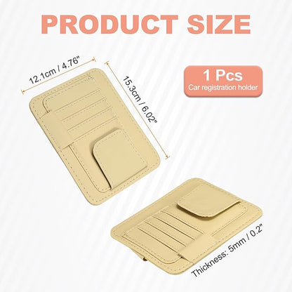HARFINGTON Car Sun Visor Organizer 6.02" x 4.76" Leather Multi-Pocket Visor Card Sleeve Pocket Car Truck SUV Interior Storage Pouch for Driving License Credit Cards Bills Sunglasses, Beige