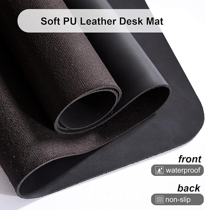 Distressed Leather Desk Mat - Non-Slip PU Leather Desk Pad Protector - Large Waterproof Mouse Pad Computer Keyboard Desk Mat Desk Accessories for Office & Home (Black, 36"x 17")