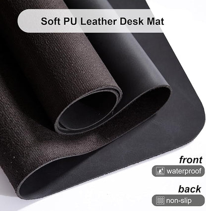 Distressed Leather Desk Mat - Non-Slip PU Leather Desk Pad Protector - Large Waterproof Mouse Pad Computer Keyboard Desk Mat Desk Accessories for Office & Home (Black, 31.5"x 15.7")