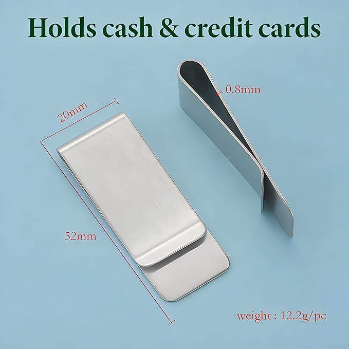 Small Men's Slim Money Clip, Stainless Steel Credit Business Card Holder, Pocket Cash Wallet, 2-Inch