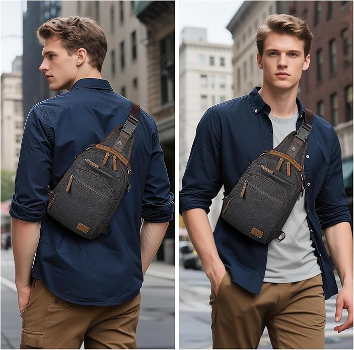 Canvas Sling Bag for Men, Waxed Canvas Crossbody Bag, Retro Vintage Chest Bag Spacious for Outdoor College Work