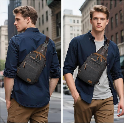 Canvas Sling Bag for Men, Waxed Canvas Crossbody Bag, Retro Vintage Chest Bag Spacious for Outdoor College Work