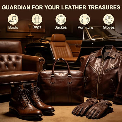 Leather Care Kit - Leather Polish, Cleaning & Conditioning Kit with 100g Saddle Soap & 100g Leather Oil, 2 Horsehair Brushes, Cloth, Sponge - Leather Boot Care Kit Gift for Men & Women