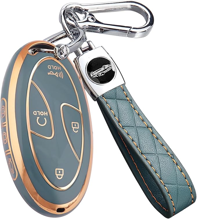 7 Buttons Compatible with Hyundai Key Fob Cover Accessories, Fits for Sonata Santa Fe Tucson KONA Grandeur Ioniq 6, Soft TPU Key Case with Leather Keychain (Gray)