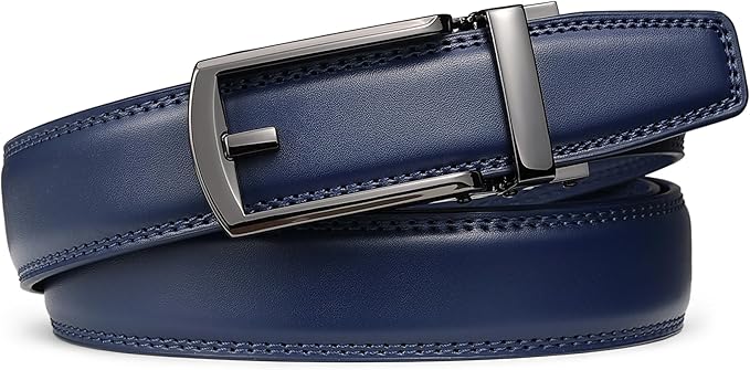 Founders & C Mens Ratchet Belt Leather Click 1 1/4" with Slide Buckle, Casual Dress Belt Adjustable