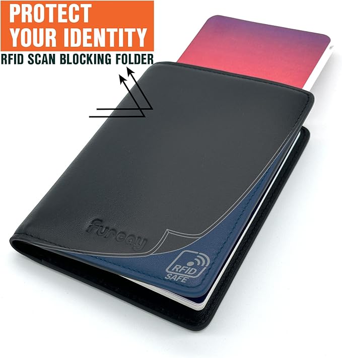 Slim Nappa Leather RFID blocking Passport Cover for Men and Women (Black/Gray)