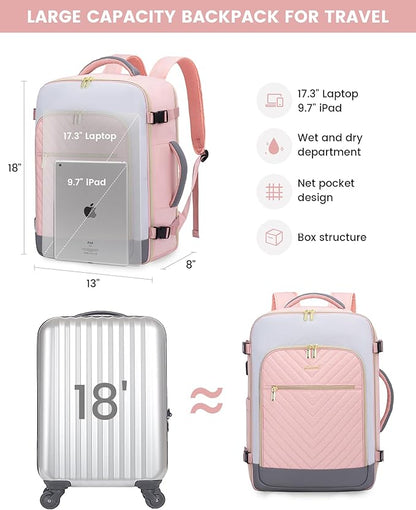 LOVEVOOK Large Travel Backpack for Women, TSA Carry on Backpack for Airplanes, 40L Personal Item Travel Bag for Women fits 17" Laptop,Waterproof Carry on Bag Airplane Approved with 3 Packing Cubes