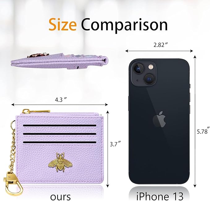 SEAVILIA Card Holder Keychain Wallet for Women with ID Window RFID Blocking Coin Purse Bee Gifts Slim Minimalist Small PU Leather