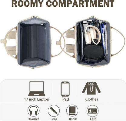 KROSER Laptop Backpack 17" Stylish Backpack Water Repellent College Casual Daypack Travel Business Work Bag for Men/Women-Beige/khaki