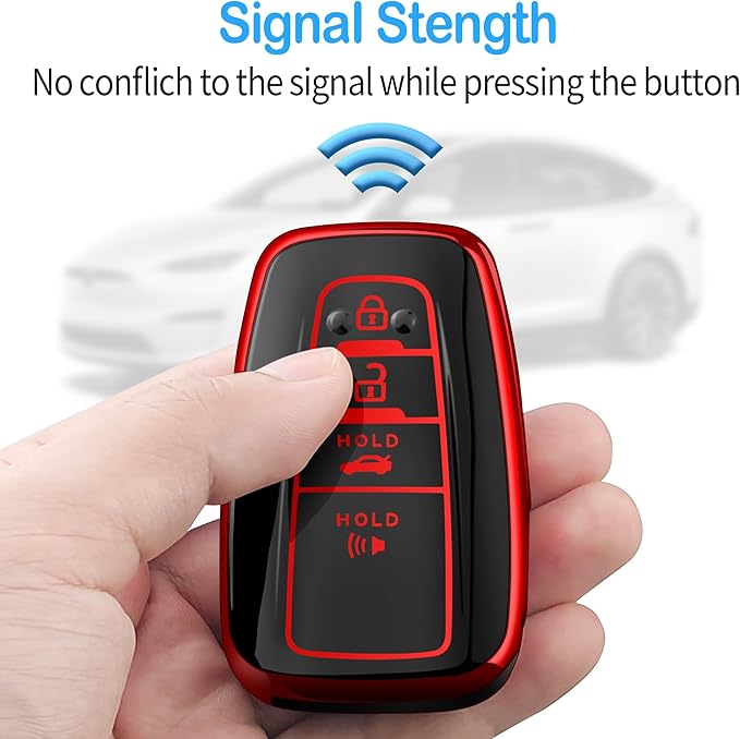 Tukellen for Toyota Key Fob Cover with Keychain,Special Soft TPU Key Case Protector for 2019-2025 RAV4 2020-2022 Highlander Corolla Prius,2018-2024 Camry Avalon C-HR GT86-Red