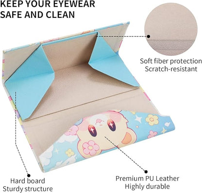 Foldable Glasses Case, Magnetic PU Leahter Sunglasses Case, Cute Hard Shell Folding Eyeglass Cases for Women Kids