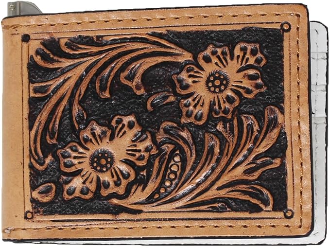 CHALLENGER Men's Western Antique Floral Tooled Slim Money Clip Minimalist Wallet 18RTW82M