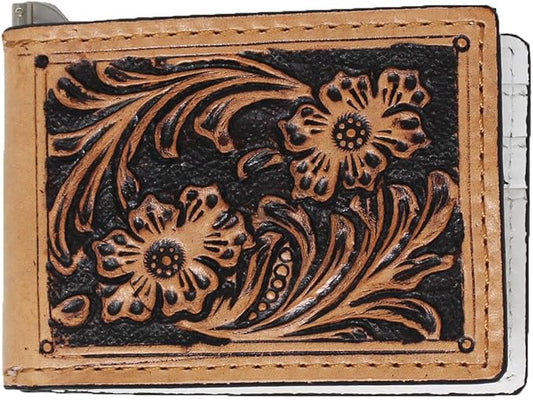 CHALLENGER Men's Western Antique Floral Tooled Slim Money Clip Minimalist Wallet 18RTW82M