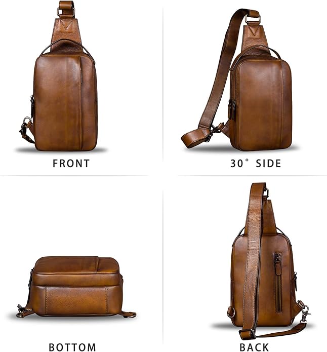 Genuine Leather Sling Bag for Men and Women Vintage Real Leather Sling Backpack Shoulder Crossbody Bags Chest Purse