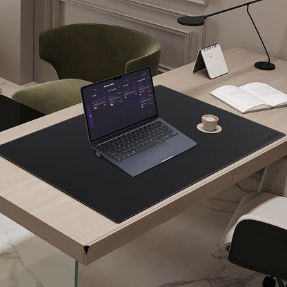 MAIDERN Leather Desk Mat, 31.5” x 24” Reversible Large Desk Pad Mat, Cork & Leather Large Mouse pad for Desk, Waterproof Computer Desk Mat for Gaming Home Office (Black)