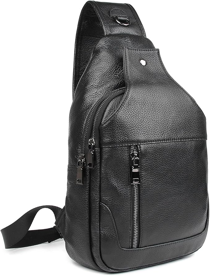 Polare Cowhide Leather Waterproof Casual Daypack Sling Shoulder Chest Crossbody Bag For Men