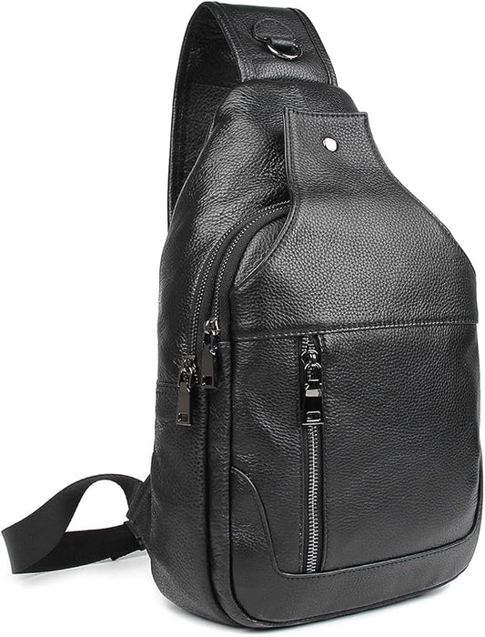 Polare Cowhide Leather Waterproof Casual Daypack Sling Shoulder Chest Crossbody Bag For Men