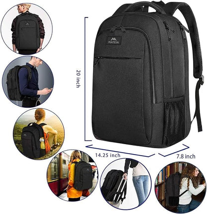 MATEIN Extra Large Travel Backpack, TSA Friendly 18.4 Inch Laptop Backpack, Anti Theft Flight Approved Business Work College Computer Backpack Big Bag for Women Men, Black