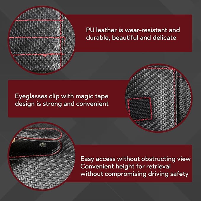 Car Sun Visor Organizer, Multifunctional Auto Visor Document Holder with Sunglasses Clip, Universal Car Interior Accessories Organizer for Drving License, Card, Pen (Carbon Fiber Black&Red)