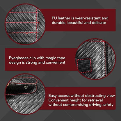 Car Sun Visor Organizer, Multifunctional Auto Visor Document Holder with Sunglasses Clip, Universal Car Interior Accessories Organizer for Drving License, Card, Pen (Carbon Fiber Black&Red)