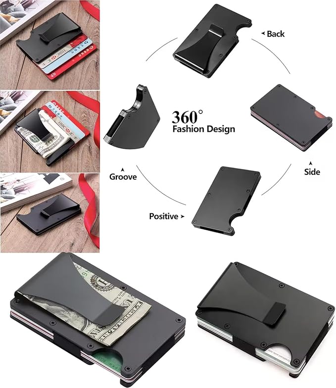 Leatherboss Wallet for Men RFID Blocking Minimalist Metal Card Holder with Money Clip Holds Credit Cards and Cash (Silver)