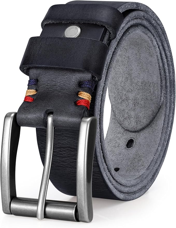 SANSTHS Mens Full Grain Cow Leather Belt Heavy Duty Work Belt Casual Every Day Belt for Jeans