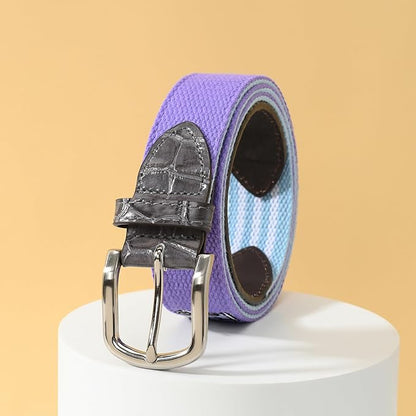 Mile High Life Golf Belts for Men, Canvas Belt with Genuine Leather Tips, Embroidered 2 Layer Web Belt with Pin Buckle