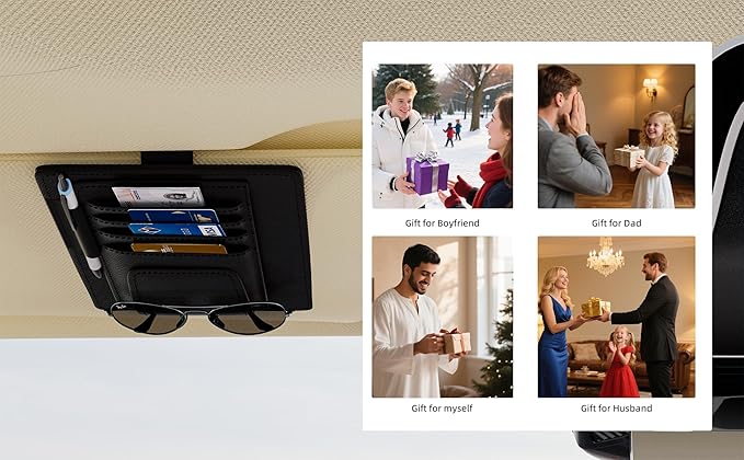 Auto Car Sun Visor Organizer, Multifunctional Auto Interior Accessories Storage Pocket Sun Visor Pouch for Card License Registration Document Pen Key Interior Accessories Pocket Organizer (Black)
