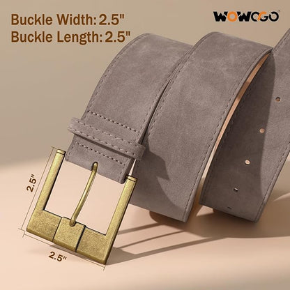 Women Wide Leather Belts for Dresses 1.9" Chunky Western Vintage Thick Suede Waist Belt with Brass Buckle