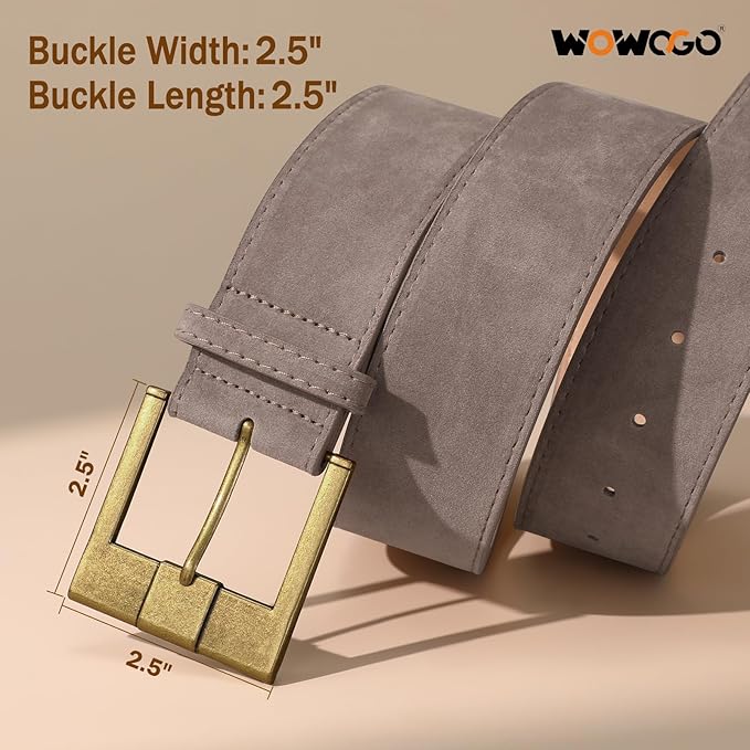 Women Wide Leather Belts for Dresses 1.9" Chunky Western Vintage Thick Suede Waist Belt with Brass Buckle