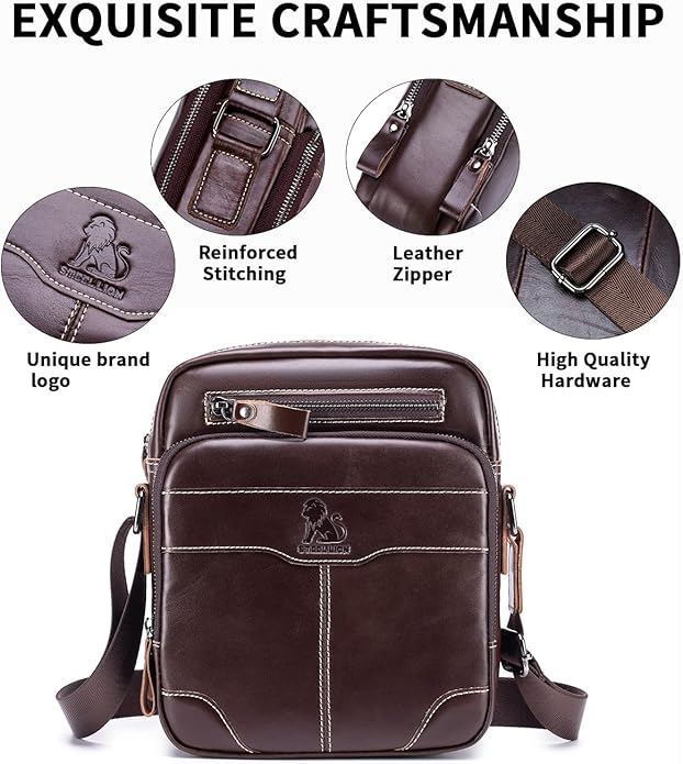 Premium Leather Men's Crossbody -Organized Storage & Durable,Stylish for Daily Carry