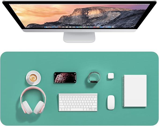 Hsurbtra Desk Pad, 35.5" x 17" PU Leather Desk Mat, XXL Extended Mouse Pad, Waterproof Desktop Blotter Protector, Non-Slip Ultra Thin Large Laptop Keyboard Writing Mat for Office Home, Fruit Green