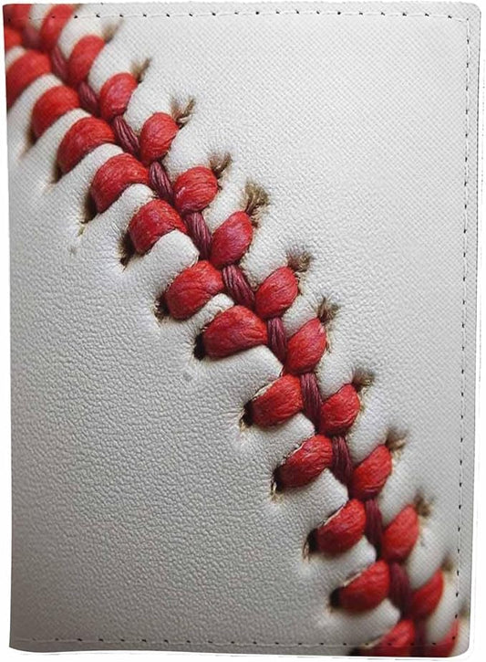 Baseball Texture Passport Holder for Travel Baseball Ball Raised Red Seam Detail PU Leather Passport Cover Wallet Cute Passport Card Holder for Women and Men